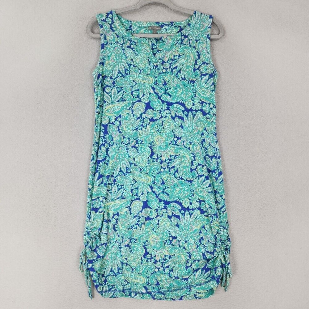 T By Talbots Dress Womens Small Blue Paisley Sleeveless Knee Length Shirt Dress